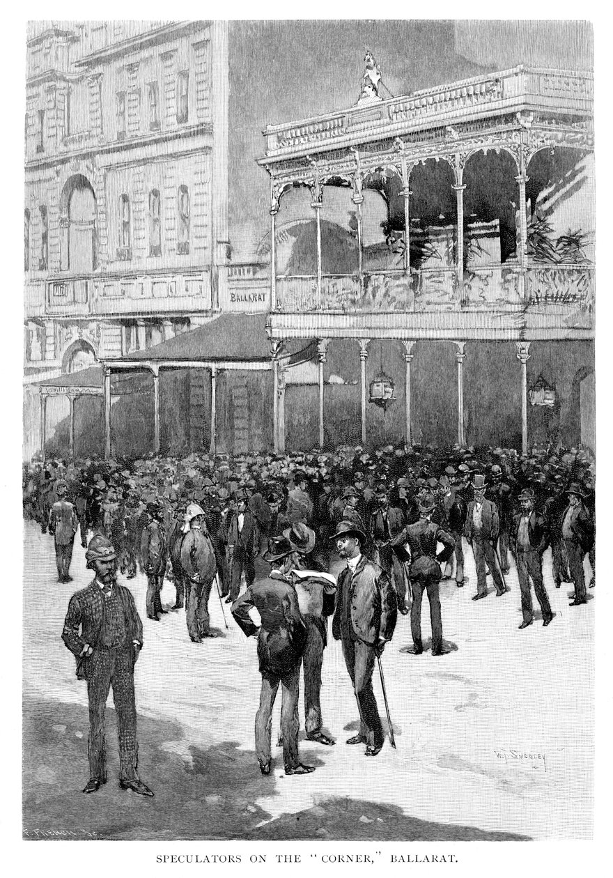 Speculators On The Corner, Ballarat, Ausztrália, 1886 alkotó: William Thomas Smedley