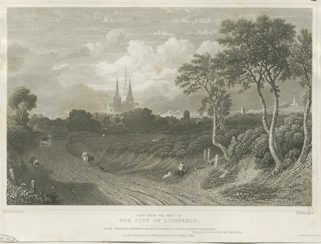 Lichfield katedrális – Nyugati nézet alkotó: William Tombleson