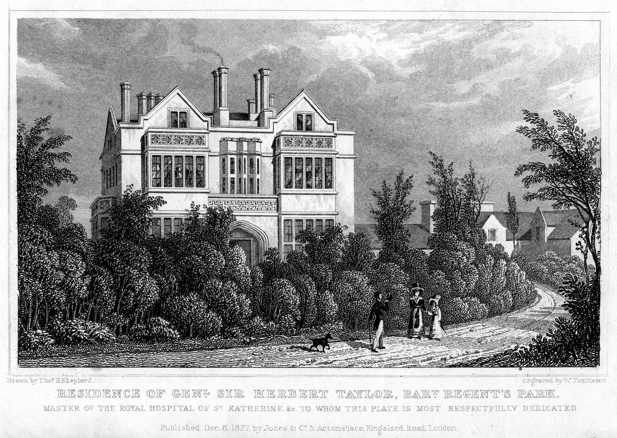 Sir Herbert Taylor tábornok rezidenciája, Baronet, Regents Park, London, 1827. alkotó: William Tombleson