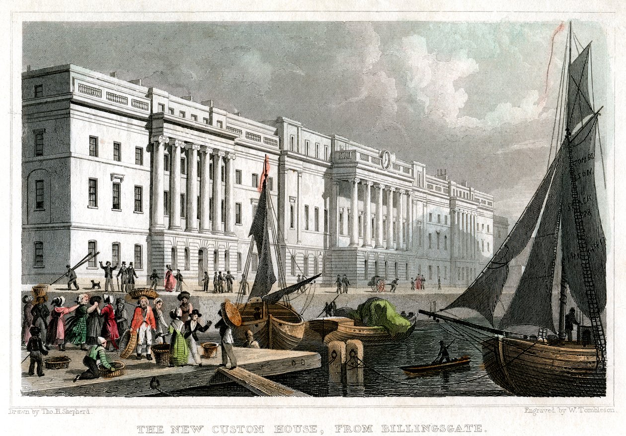 Az új vámház, Billingsgate-ből, City of London, 1830. alkotó: William Tombleson