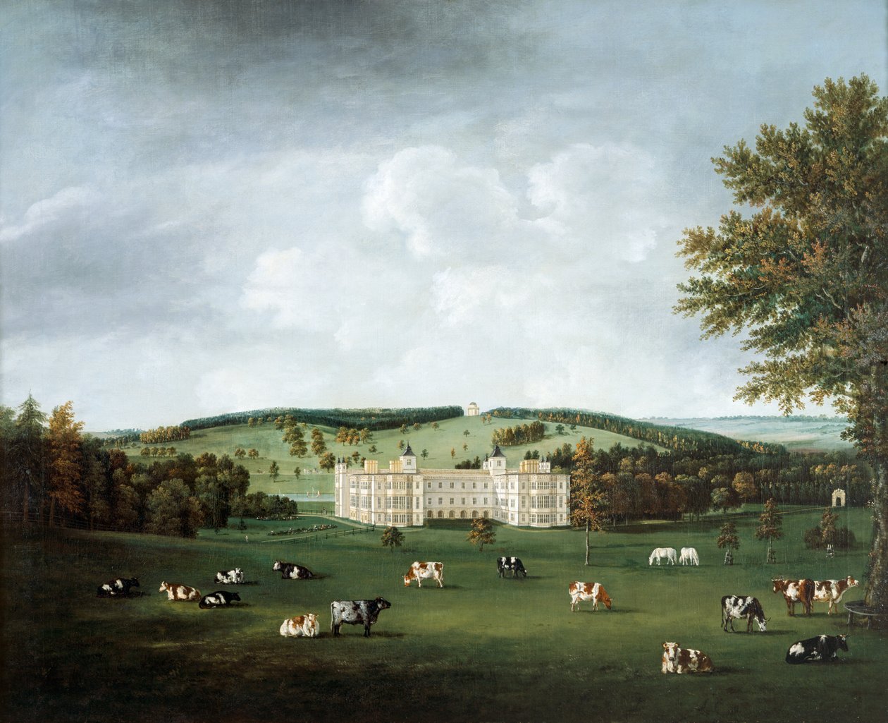 Audley End és a Ring Hill templom 1788 körül (olaj, vászon) alkotó: William Tomkins
