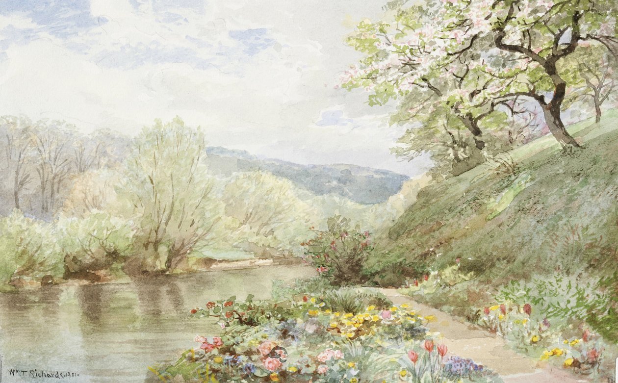 Fidelia Bridges kertje Canaanban, Connecticutban alkotó: William Trost Richards
