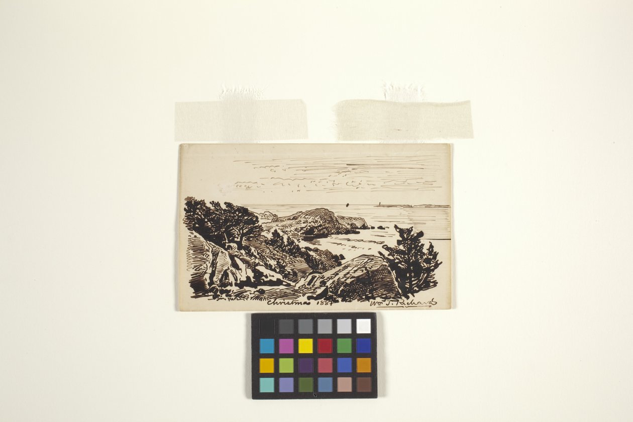 Tengeri tájkép (toll és tinta krémszőtt papíron) alkotó: William Trost Richards