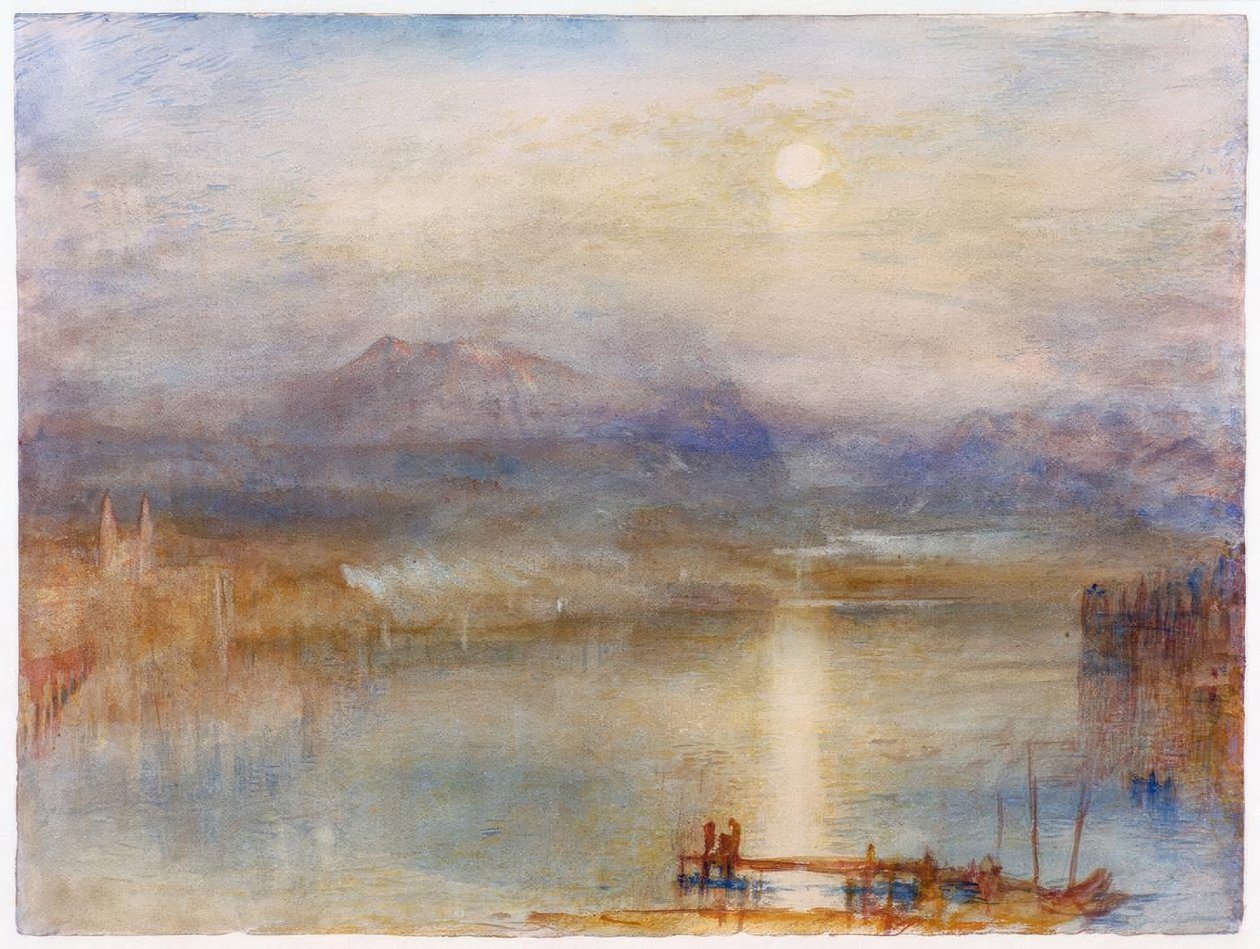 Holdfény a Luzerni-tó felett a háttérben alkotó: Joseph Mallord William Turner