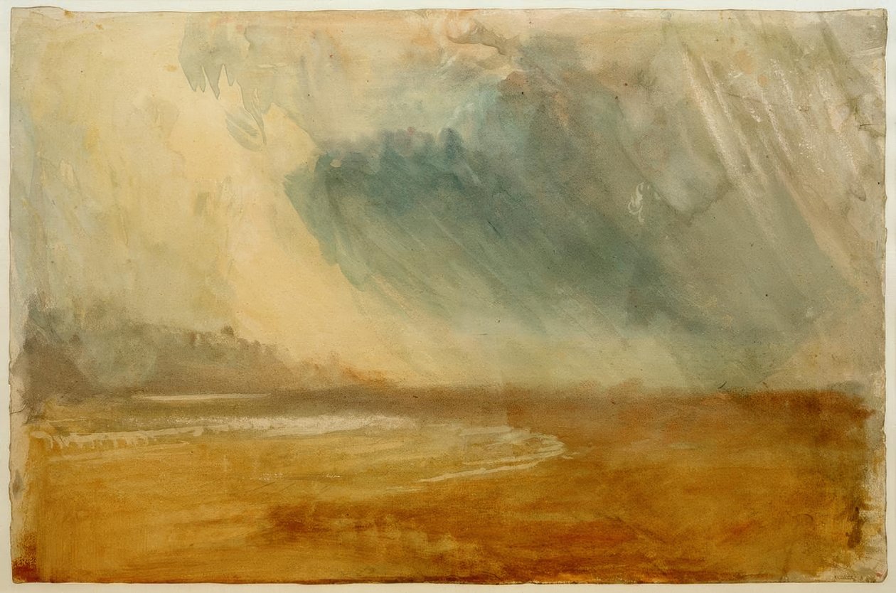 Esőfelhők söpörnek a tengerparton: esetleg Dunstanburgh kastély közelében alkotó: Joseph Mallord William Turner
