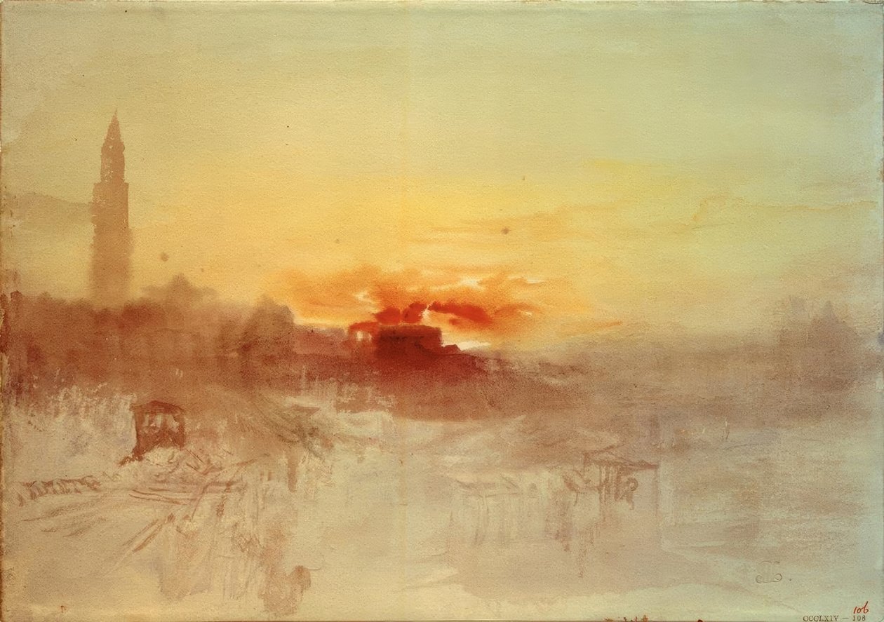 Velence napkeltekor a Hotel Europa-ból, a Campanile-lal alkotó: Joseph Mallord William Turner