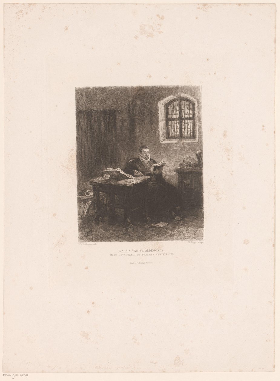 Philip van Marnix van Sint-Aldegonde börtönben Marnix van St. Aldegonde, a zsoltárok fordítása a börtönben (cím a tárgyon) alkotó: William Unger