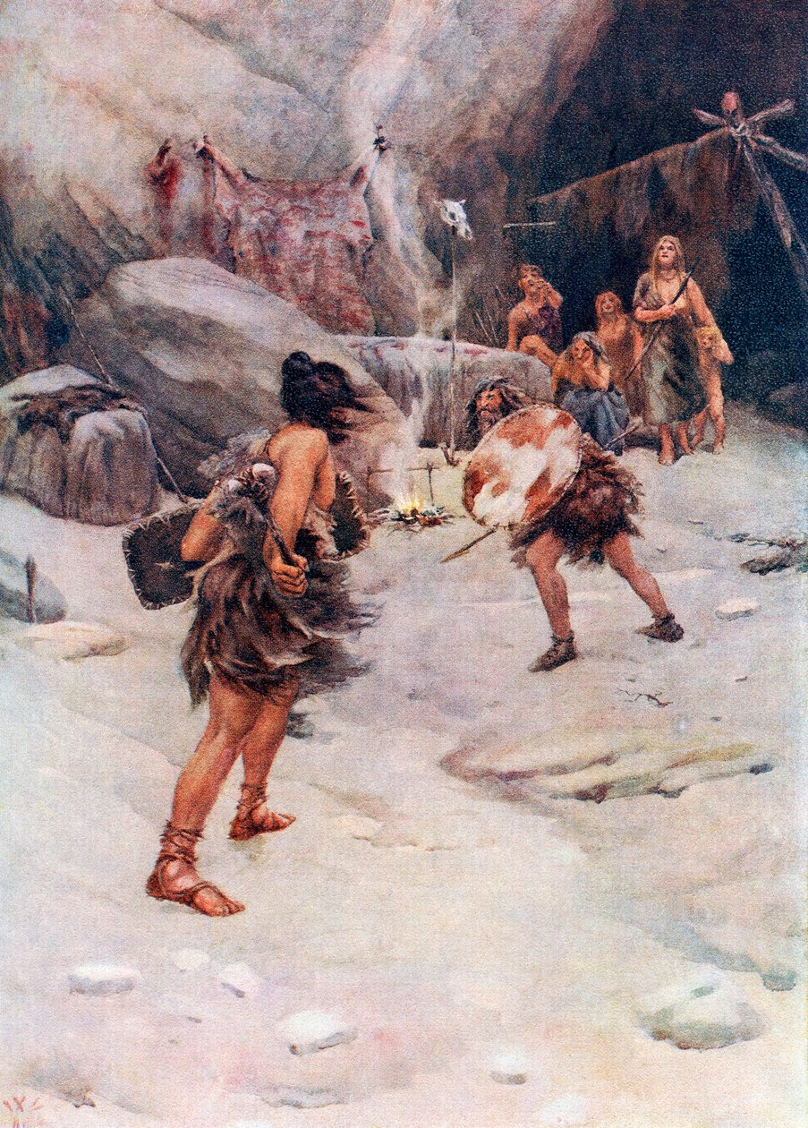 Őskori ember, Hutchinson A Nemzetek története című könyvéből, 1915 alkotó: William W. (after) Collins