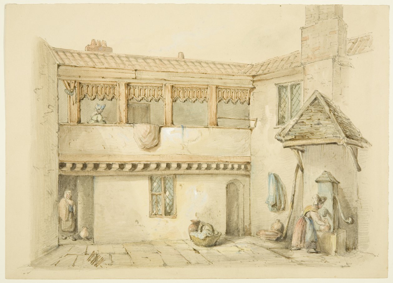 Barnstaple Almshouses, Old Market (ceruza és akvarell papíron) alkotó: William W. Wheatley
