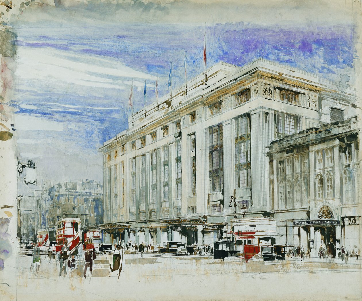 Perspektíva tervezés Derry és Toms számára, Kensington High Street (fl alkotó: William Walcot