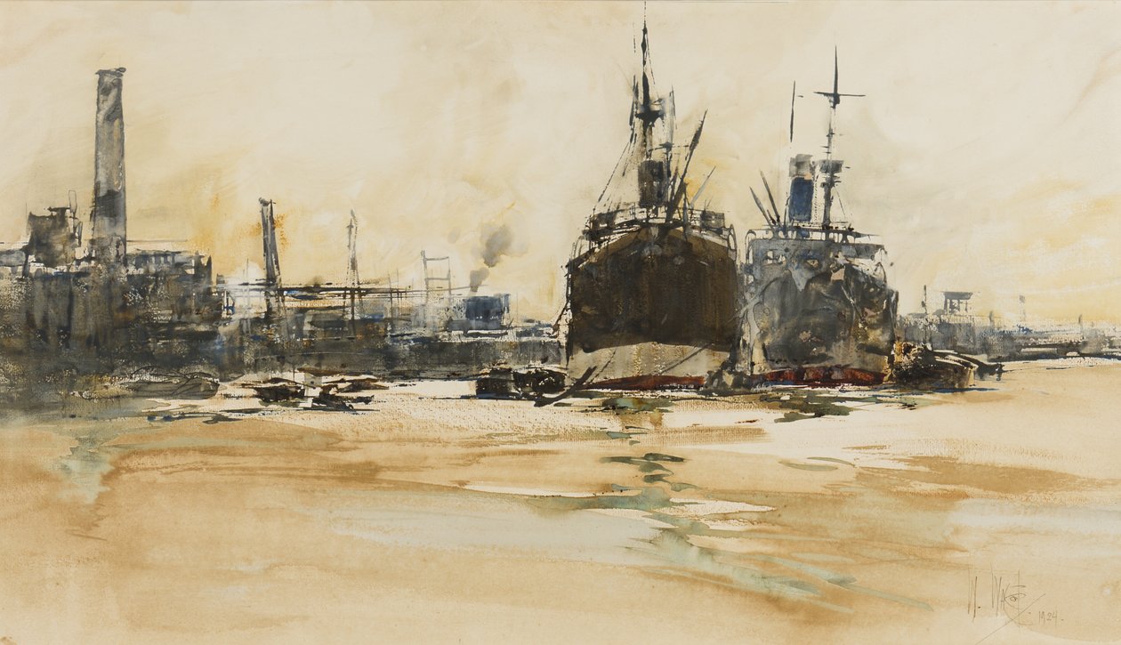 A londoni medence, 1924 (toll, ecset, tinta, wc és gouache papíron) alkotó: William Walcot