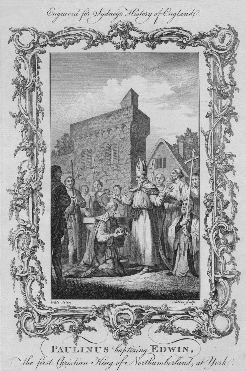 Paulinus megkeresztelte Edwint, Northumberland első keresztény királyát Yorkban, 1773-ban. alkotó: William Walker