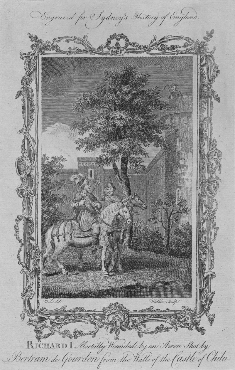 I. Richárdot halálosan megsebesítette egy nyíl, amelyet Bertram de Gourdon a C kastély falairól lőtt ki. alkotó: William Walker