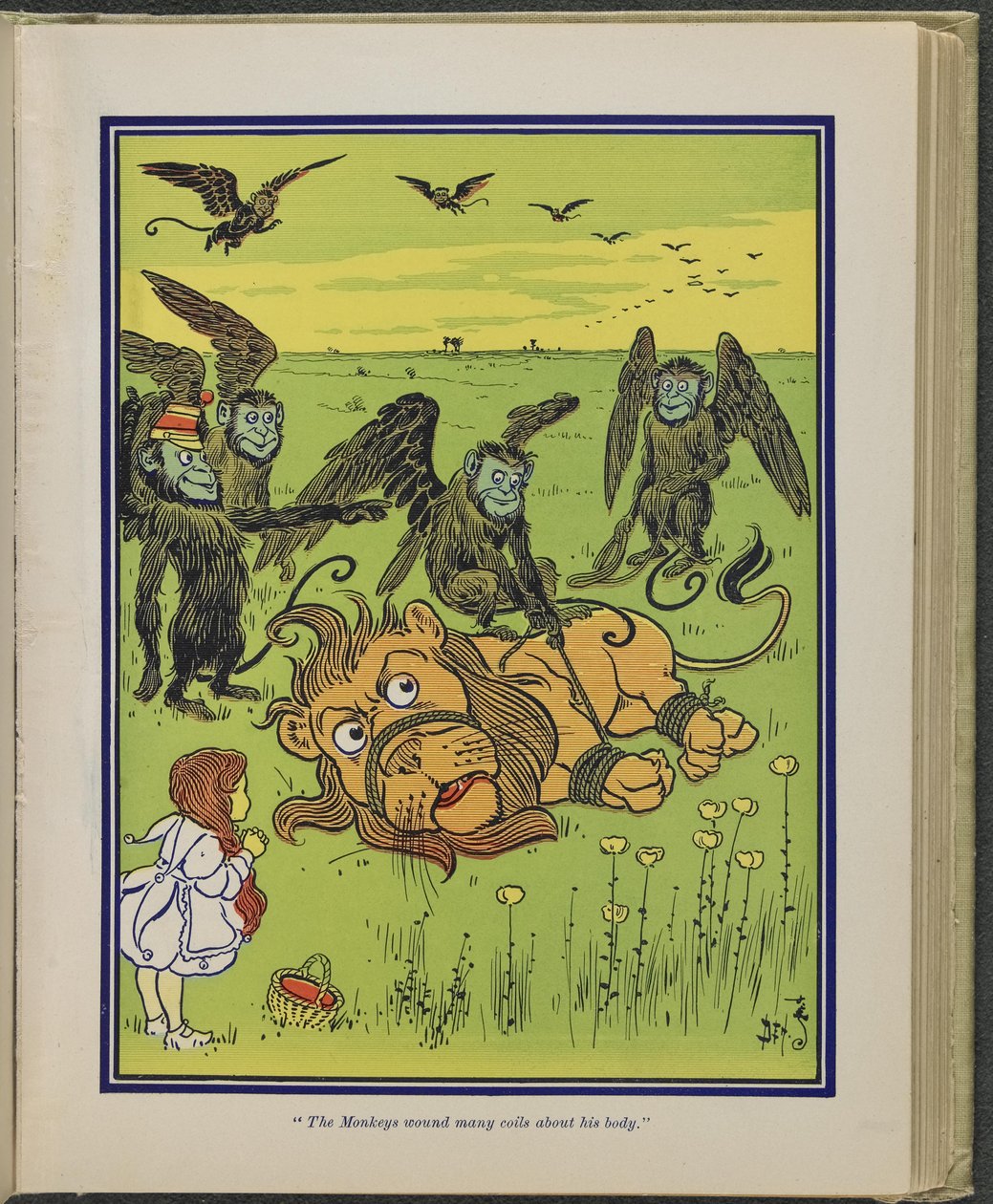 A majmok sok tekercset tekertek a teste köré", illusztráció Lyman Frank Baum "Óz, a csodálatos varázsló" című művéből. alkotó: William Wallace Denslow