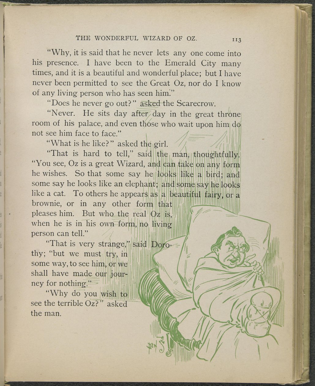Illusztráció Lyman Frank Baum "Óz, a csodálatos varázsló" című művéből. alkotó: William Wallace Denslow