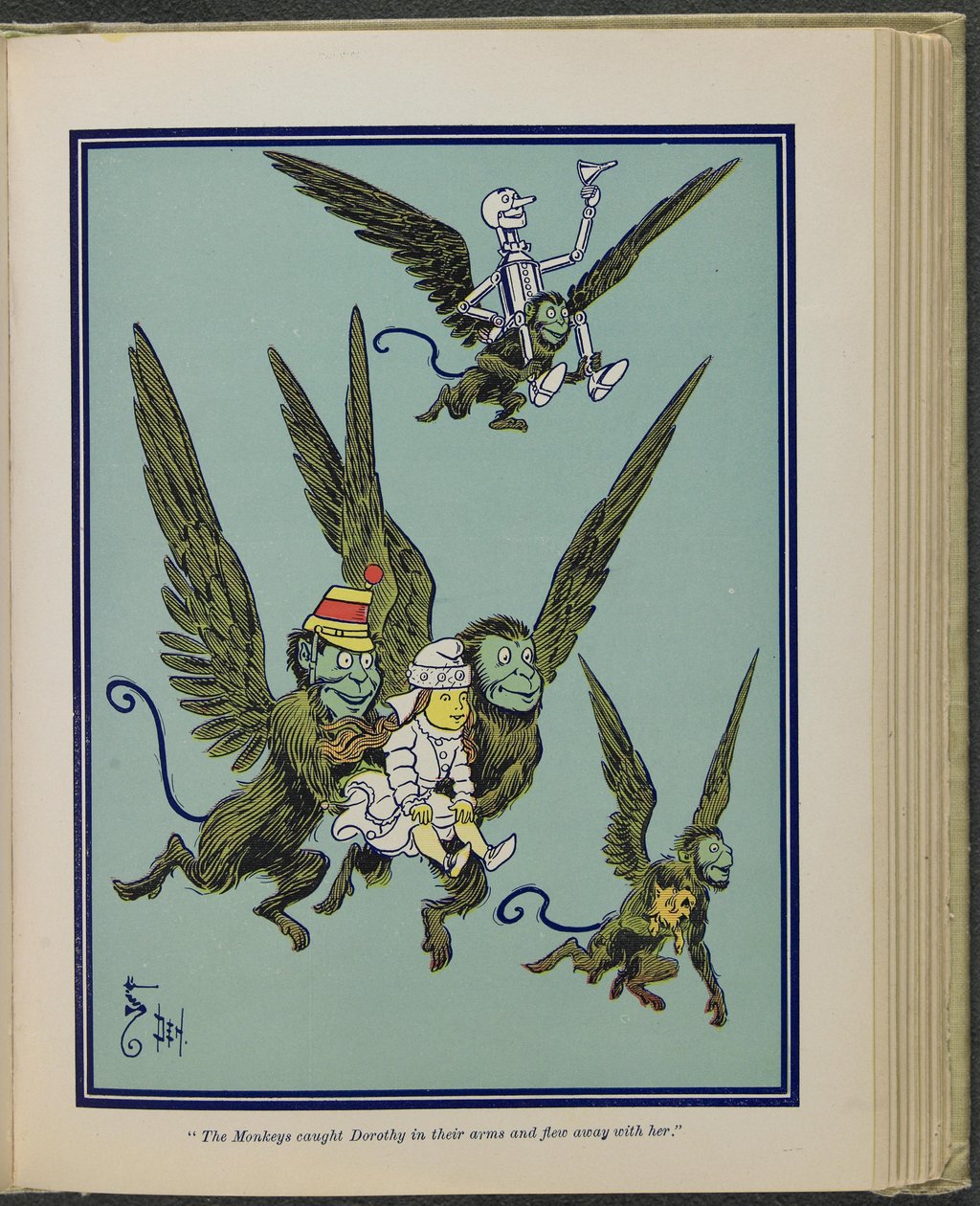"A majmok karjukba fogták Dorothyt és elrepültek vele", illusztráció Lyman Frank Baum "Óz, a csodálatos varázsló" című művéből. alkotó: William Wallace Denslow