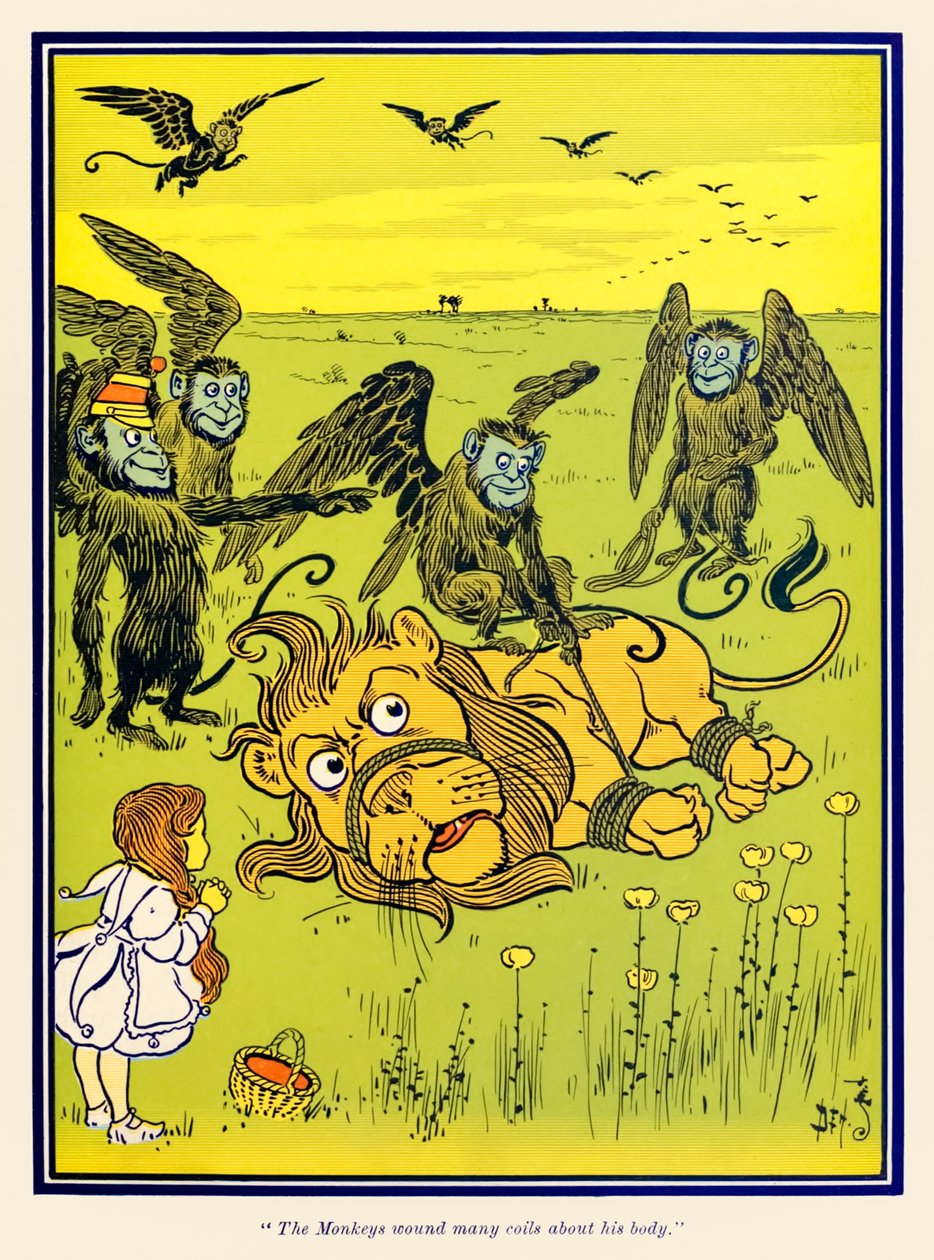 „A majmok sok tekercset tekertek a teste köré.” L. Frank Baum Óz csodálatos varázslójából alkotó: William Wallace Denslow