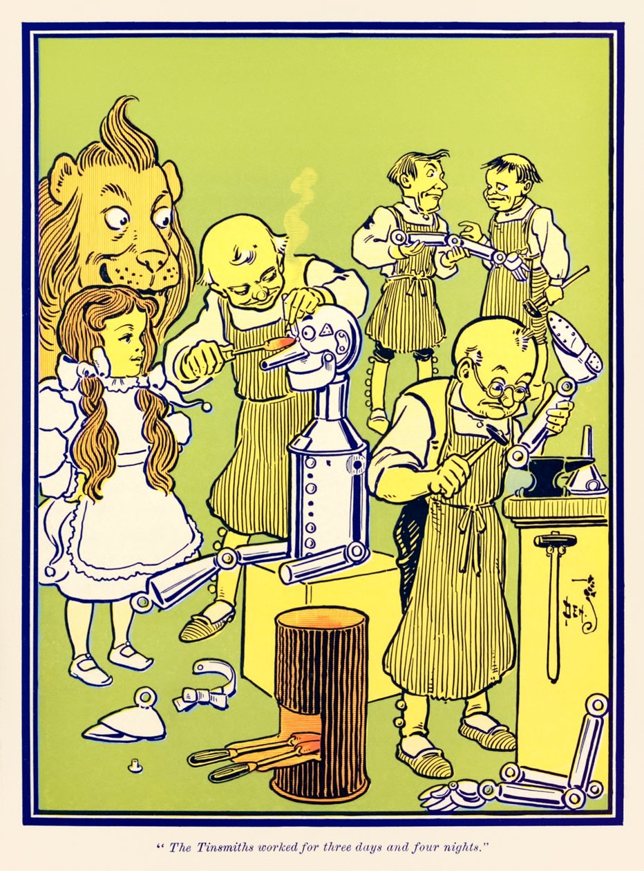 „A bádogosok három napig és négy éjszakán át dolgoztak.” L. Frank Baum „Óz csodálatos varázslója” című művéből alkotó: William Wallace Denslow