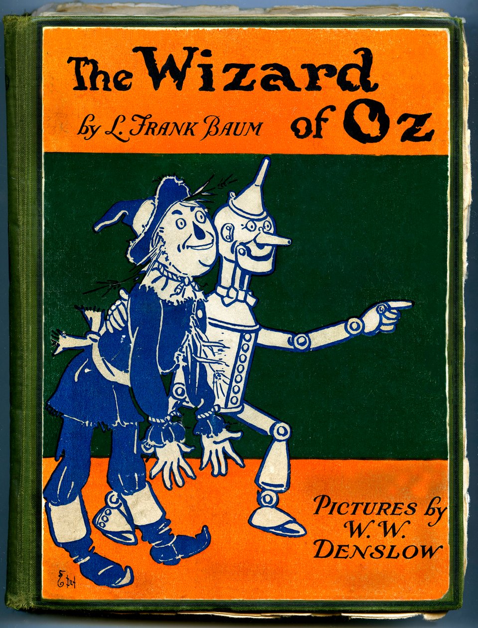 The Wonderful Wizard of Oz - The Wizard of Oz: egy régi kiadás borítója (1905 és 1920 között), amelyet Denslow, William Wallace (1856-1915) illusztrált Frank Baum (1856-1919) - a madárijesztő és a faember bádogban - magángyűjtemény - alkotó: William Wallace Denslow