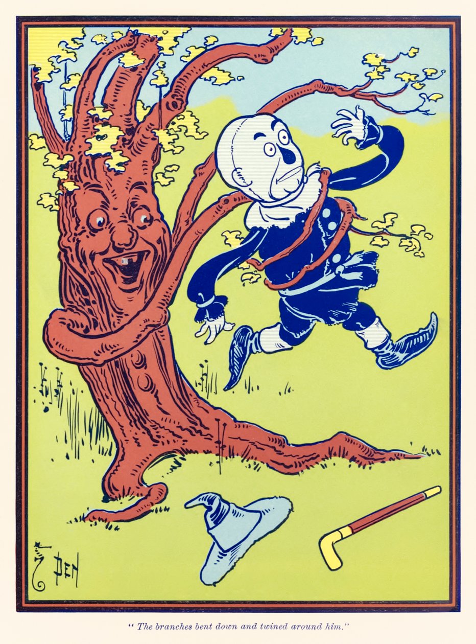 „Az ágak lehajoltak és fonódtak körülötte.” L. Frank Baum Óz csodálatos varázslójából alkotó: William Wallace Denslow