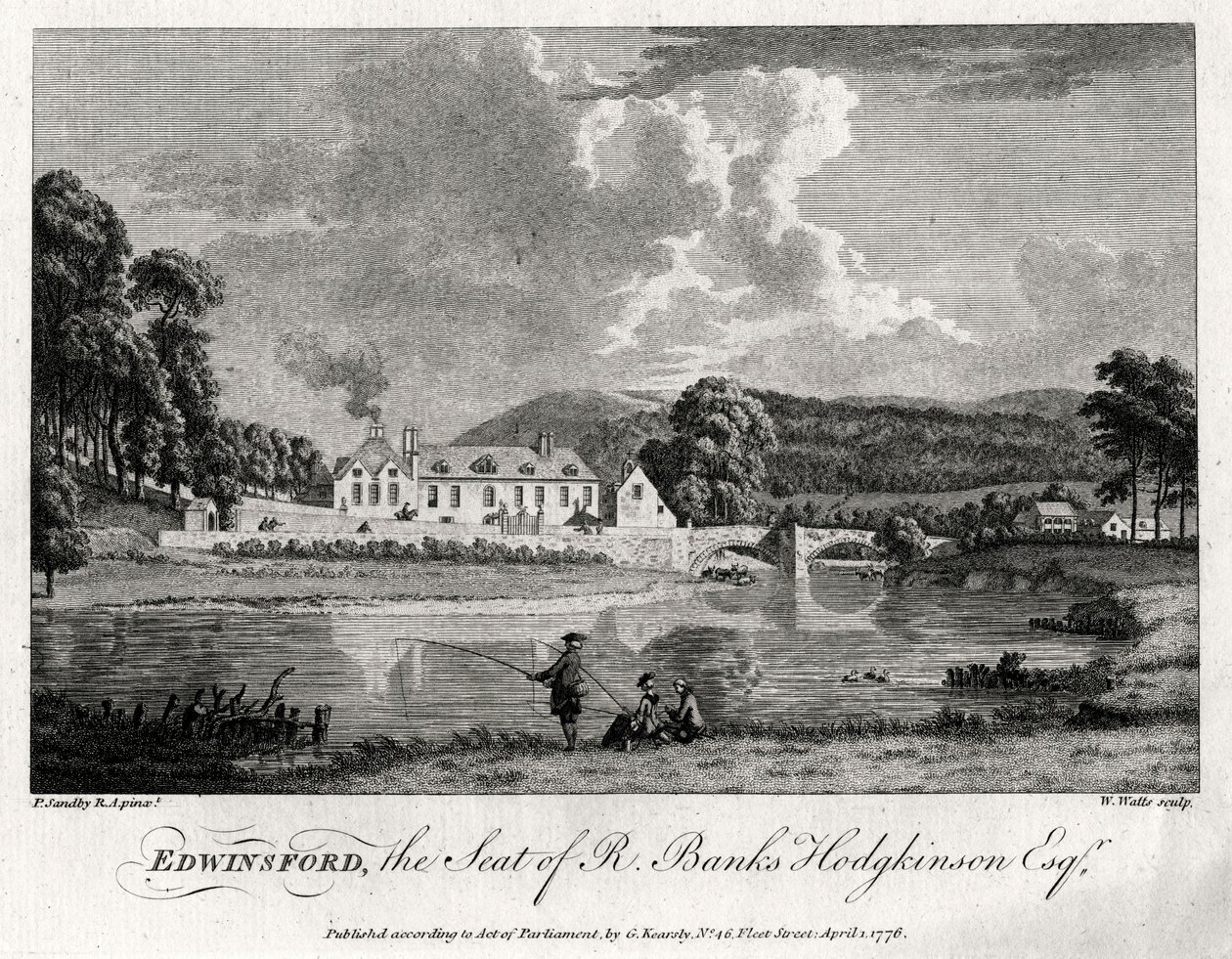 Edwinsford, az R Banks Hodgkinson Esq székhelye, Carmarthenshire, 1776 alkotó: William Watts