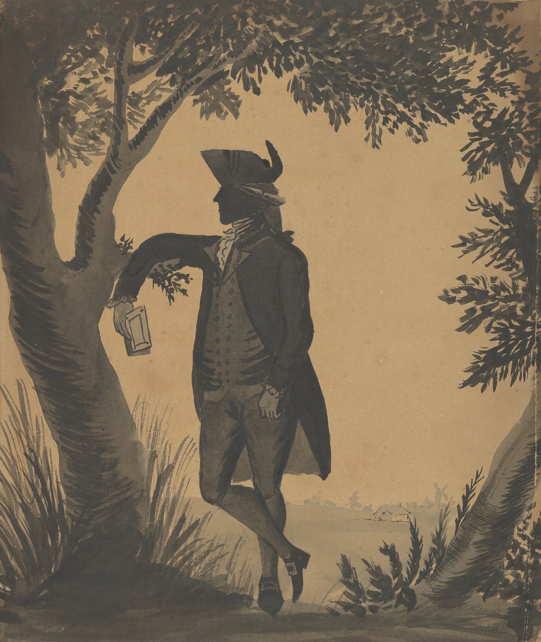 Fiatal férfi egy fának dőlve egy könyvvel, kb. 1780-89. alkotó: William Wellings