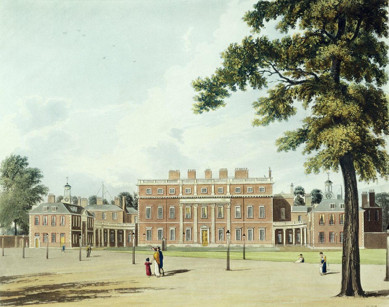 Buckingham-ház a „The History of the Royal Residences”-ből, Thomas Sutherland (sz. 1785) metszete, William Henry Pyne (1769-1843), 1819 alkotó: William Westall