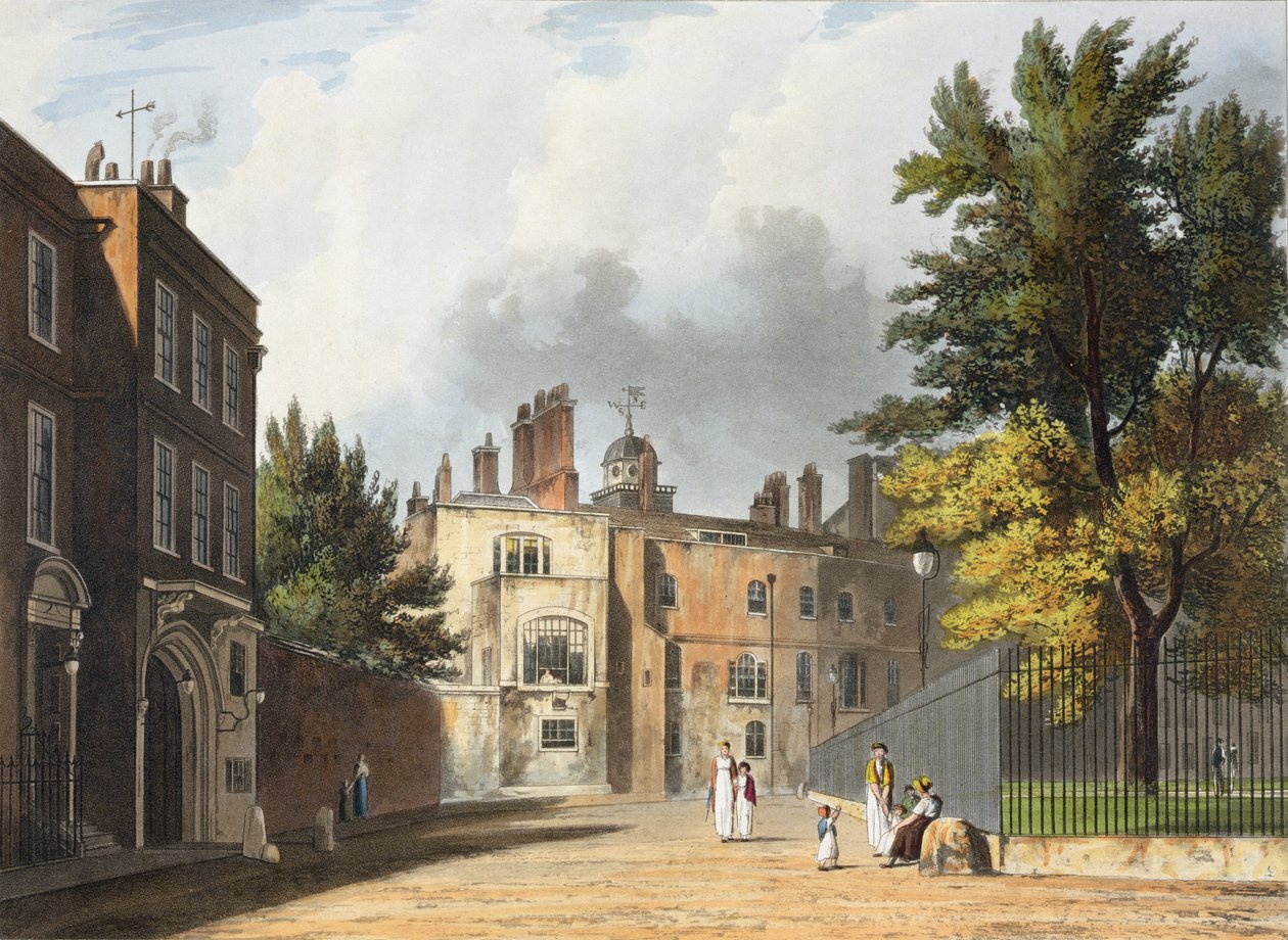 Charter House from the Square, a "History of Charter House School"-ból, a "History of the Colleges" része, vésette Joseph Constantine Stadler (fl.1780-1812) pub. R. Ackermann, 1816 (akvatinta) alkotó: William Westall