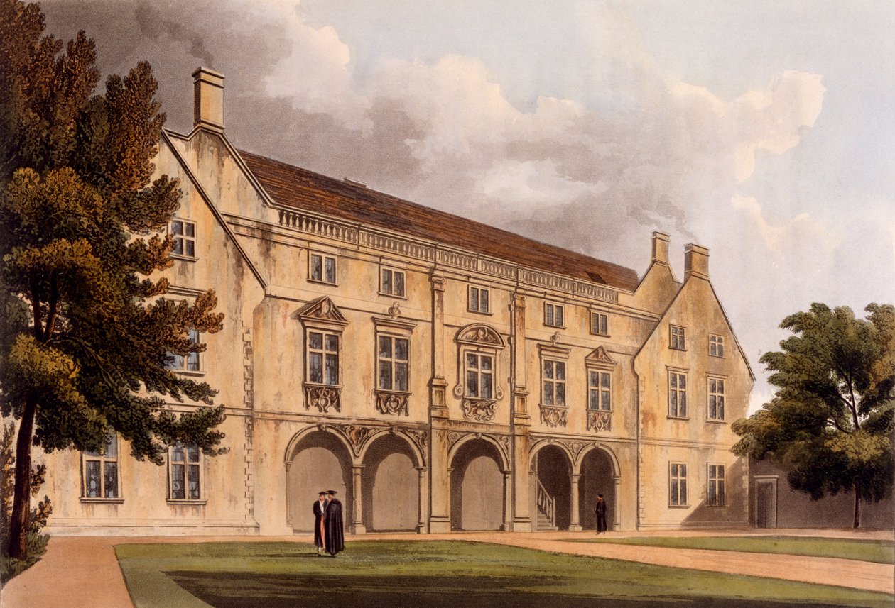 A Cambridge-i Magdalene College Library külseje a „The History of Cambridge”-ből, Joseph Constantine Stadler (fl.1780-1812) metszete, pub. R. Ackermann, 1815 (színes akvatinta) alkotó: William Westall