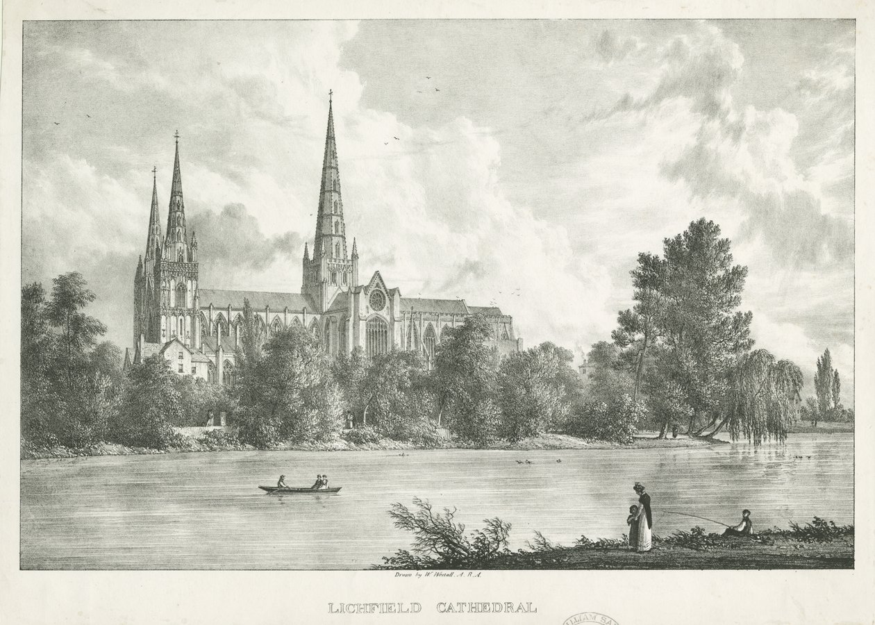 Lichfield katedrális – Déli nézet: litográfia, nd [1781-1850] alkotó: William Westall