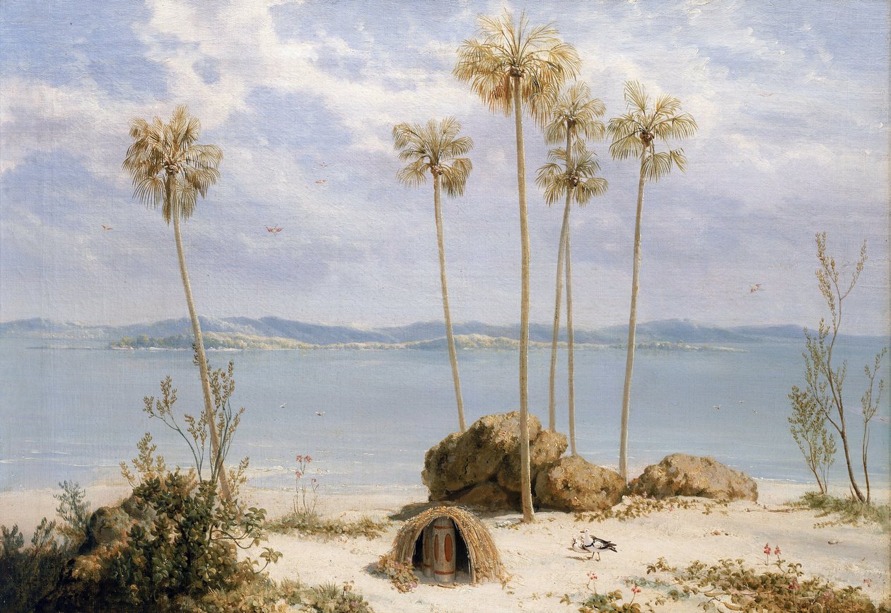 Az Edward Pellew-szigetcsoport látképe a Carpenteria-öbölben (Ausztrália), Északi Területek, 1802 decembere, Matthew Flinders (1774-1814) 1801 és 1803 közötti, a déli területek feltérképezését célzó, Investigator nevű expedíciója során, alkotó: William Westall