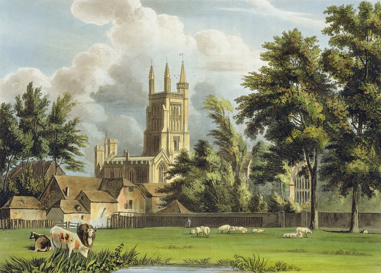 Winchester College from the Meadow, a "History of Winchester College"-ból, a "History of the Colleges" része, vésette Joseph Constantine Stadler (fl.1780-1812) pub, R. Ackermann, 1816 (akvatinta) alkotó: William Westall