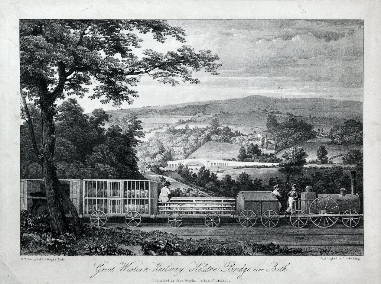 Great Western Railway, Kelston Bridge Bath közelében, 1835-40 körül (papíron litho) alkotó: William Weston Young