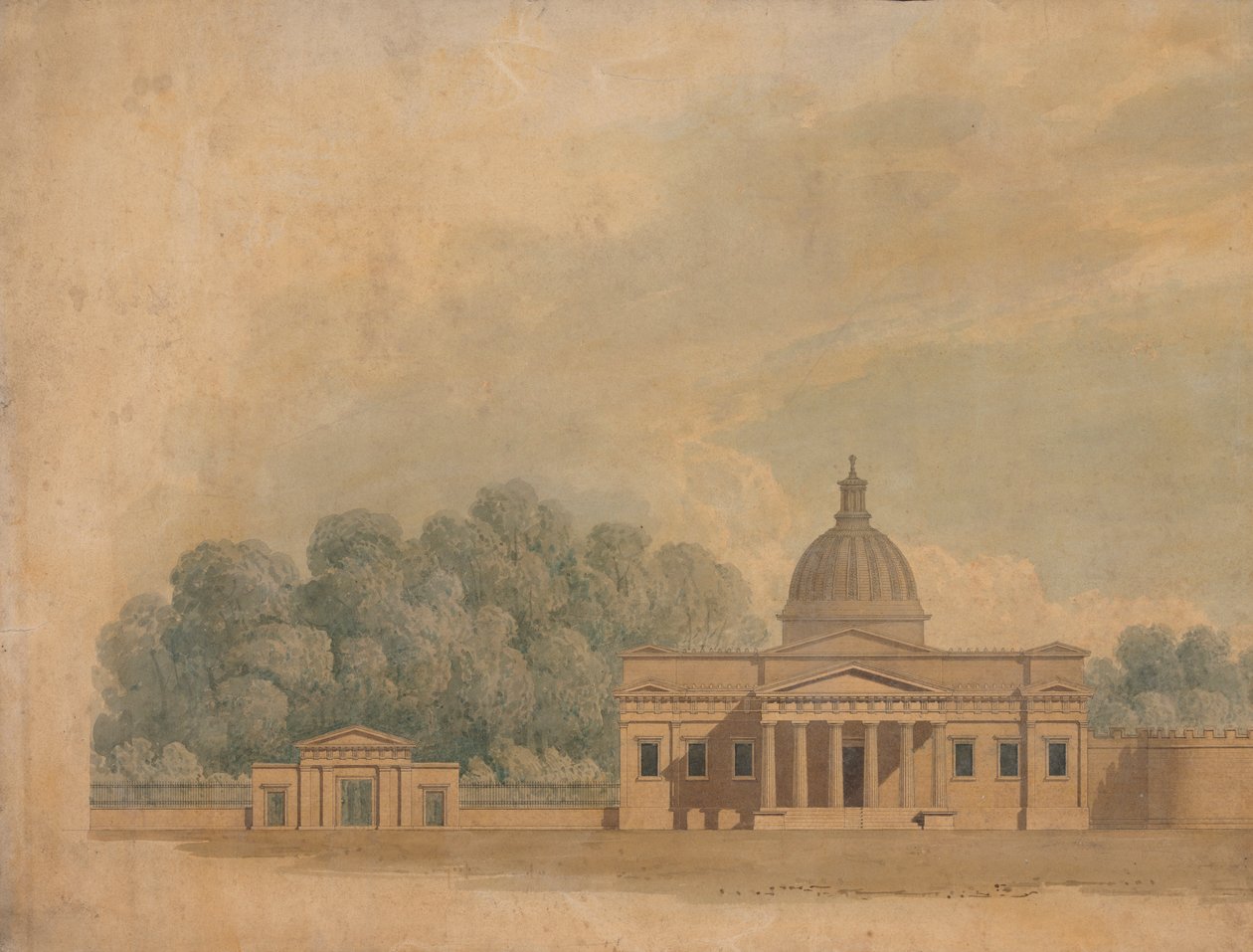 A Cambridge-i Downing College tervezett épületének emelése alkotó: William Wilkins