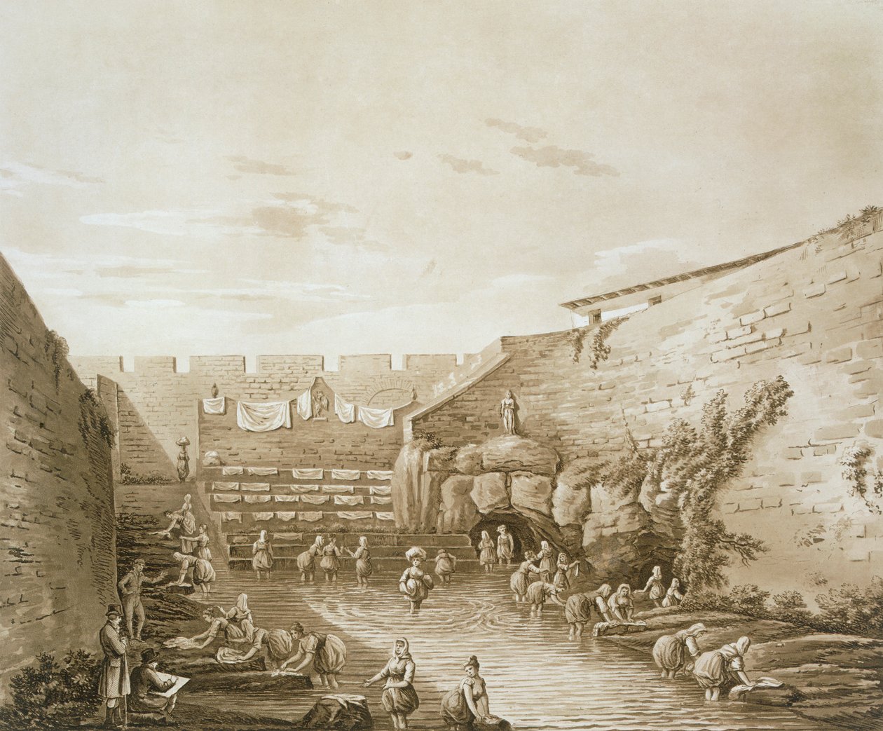 Mosók az Arethusa-kútnál, kocsma. 1807. alkotó: William Wilkins