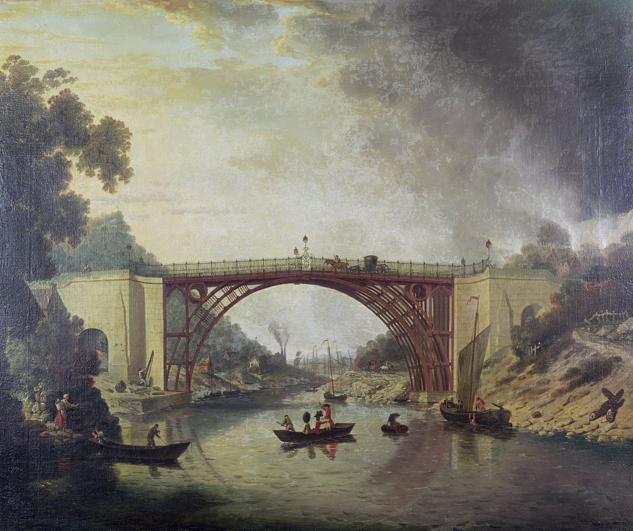 Az öntöttvas híd Coalbrookdale közelében, 1780 körül alkotó: William Williams