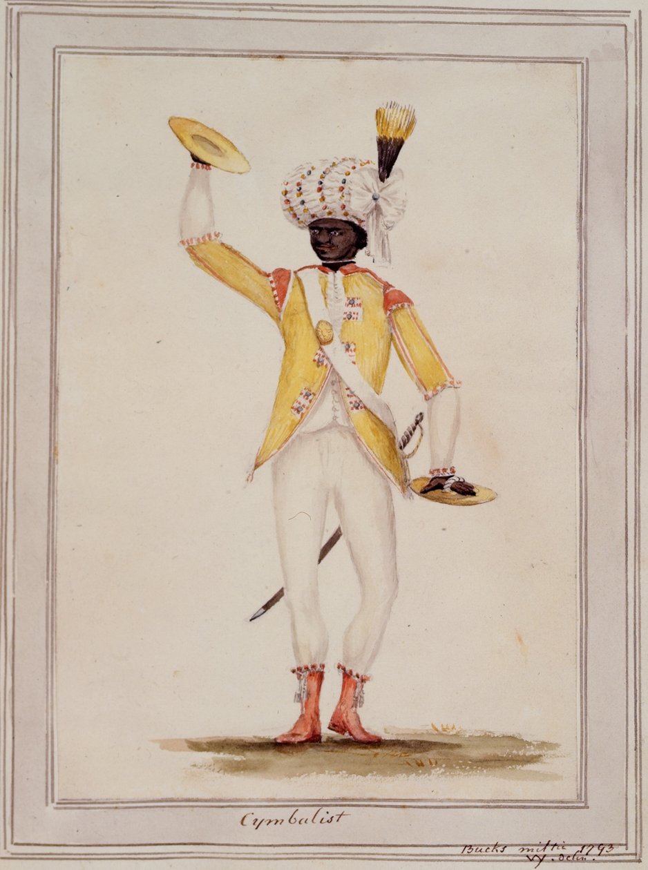 Egy cintányér, Sir William Young „A Bucks Militia egyenruhái rajzai” című művéből alkotó: William Young