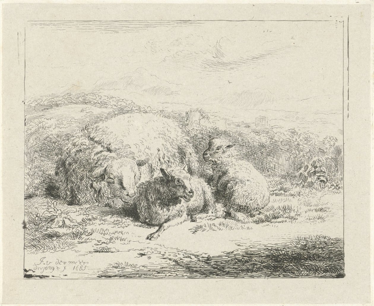 Fekvő bárány két báránnyal alkotó: William Young Ottley