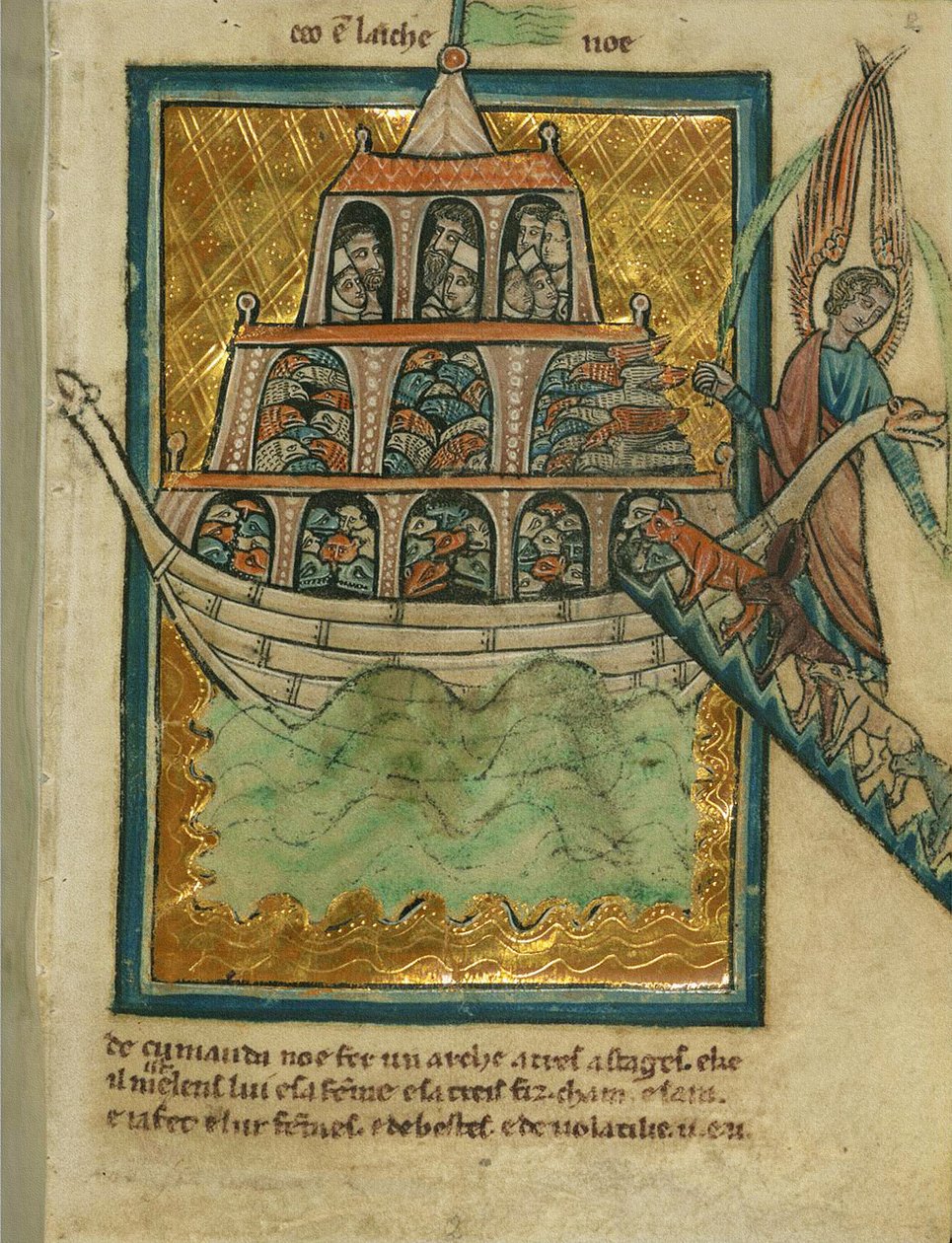 Az állatok belépnek Noé bárkájába, 1250 körül (tinta és festék pergamenre) alkotó: William de Brailes