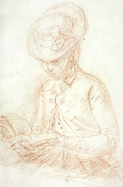 Nő lovaglásban, olvas (piros kréta papíron) alkotó: William of Bath Hoare