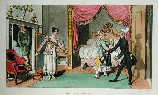 Doctor Syntax Looking at Lodgings, a "The Tour of Doctor Syntax through London, or the Pleasures and Miseries of the Metropolis" című könyvből. Egy vers", megjelent 1820-ban (akvatinta) alkotó: Williams Williams