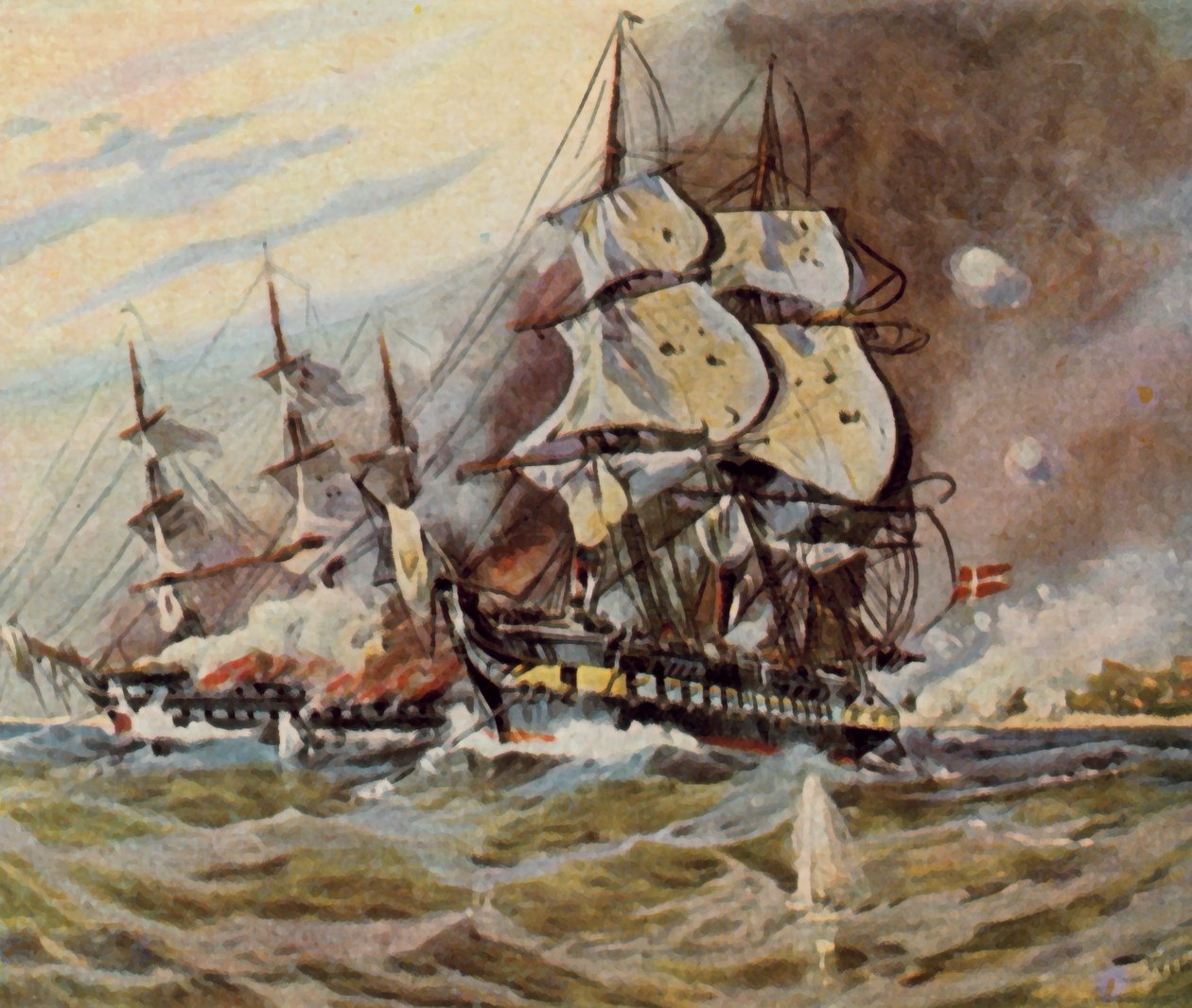 Német parti ütegek Eckernförde közelében, 1849. április 5. (nagyított színes litográfia) alkotó: Willy Stower