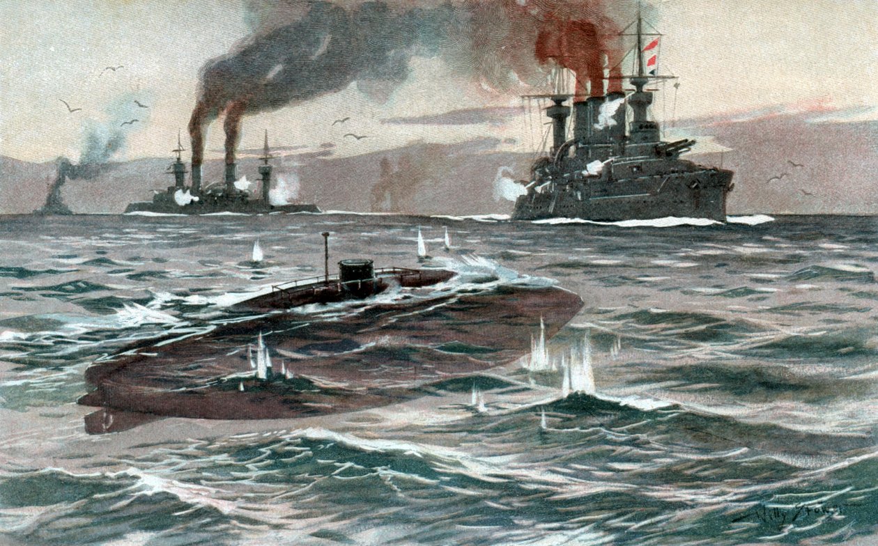 Tengeralattjáró, 1905 körül (akvarell) alkotó: Willy Stöwer