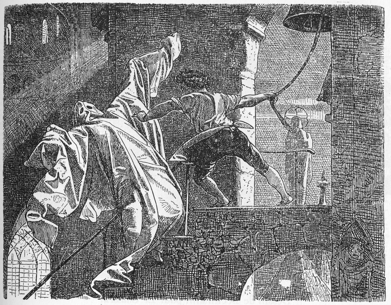 "A fiatalok története, akik elmentek, hogy megtudják, mi a félelem" (fametszet) alkotó: Willy von Beckerath
