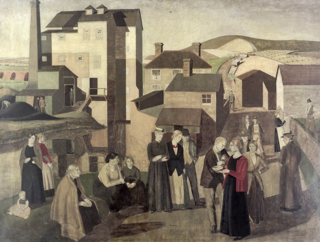 Jelenet a falu utcájában, malomkezek beszélgetnek alkotó: Winifred Knights
