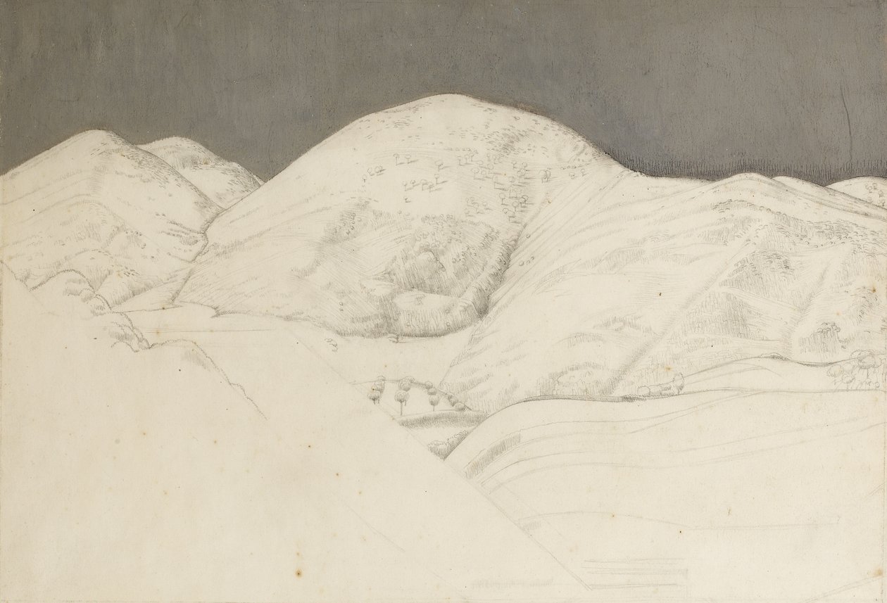 Tájtanulmány Santisima Trinitának, 1924 körül (ceruza és olaj, papír) alkotó: Winifred Knights
