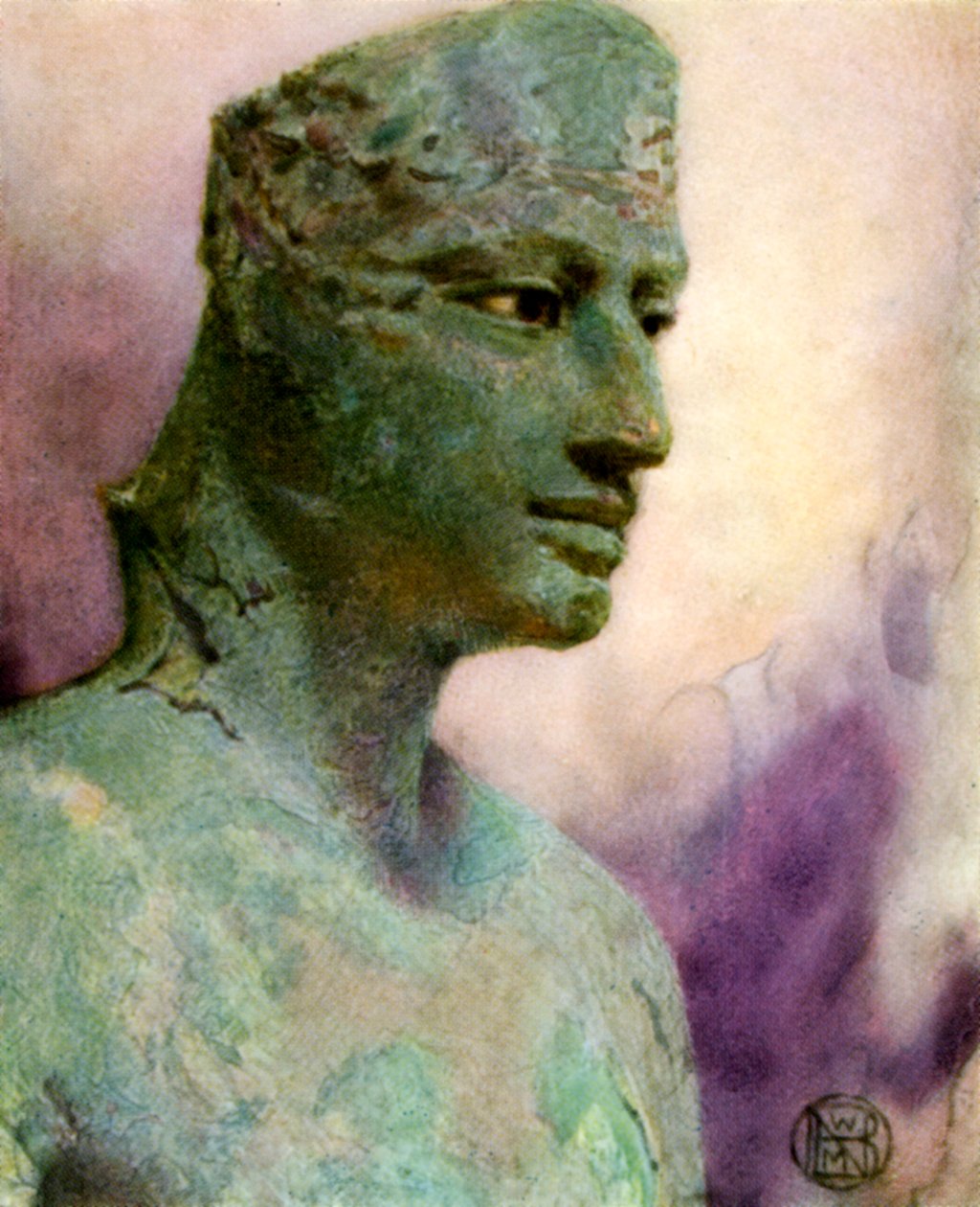 I. Pepy, az ókori egyiptomi fáraó bronzszobra feje, Kr.e. 24-23. század, 1926. alkotó: Winifred Mabel Brunton