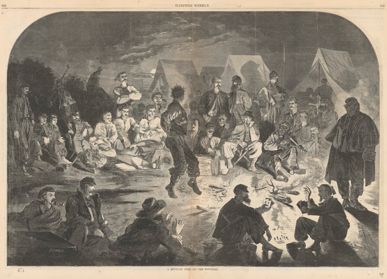 Bivouac tűz a Potomac-on; Harpertől alkotó: Winslow Homer