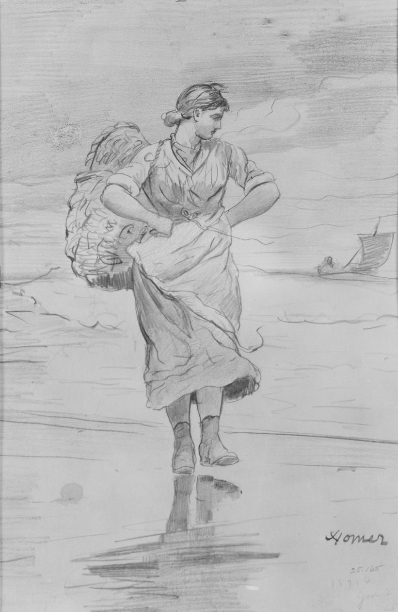 Egy halászlány a tengerparton („A bejövő dagály” című illusztráció vázlata) alkotó: Winslow Homer