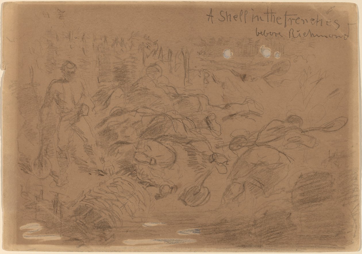 Kagyló a lövészárokban Richmond előtt [recto], 1862. alkotó: Winslow Homer